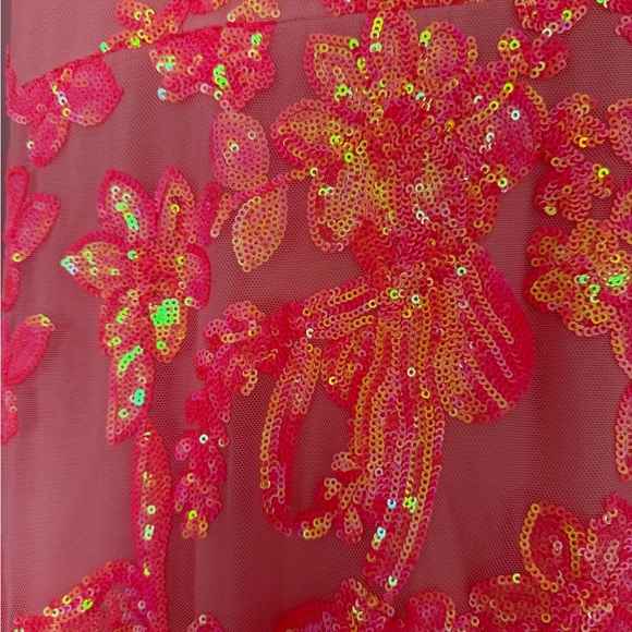 Gorgeous Mermaid Strapless Coral Sequin Long Gown with Slit - Picture 3 of 16